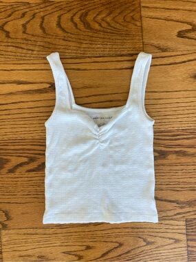 American Eagle Outfitters Cream Ribbed Scoop Tank with Front Ruching